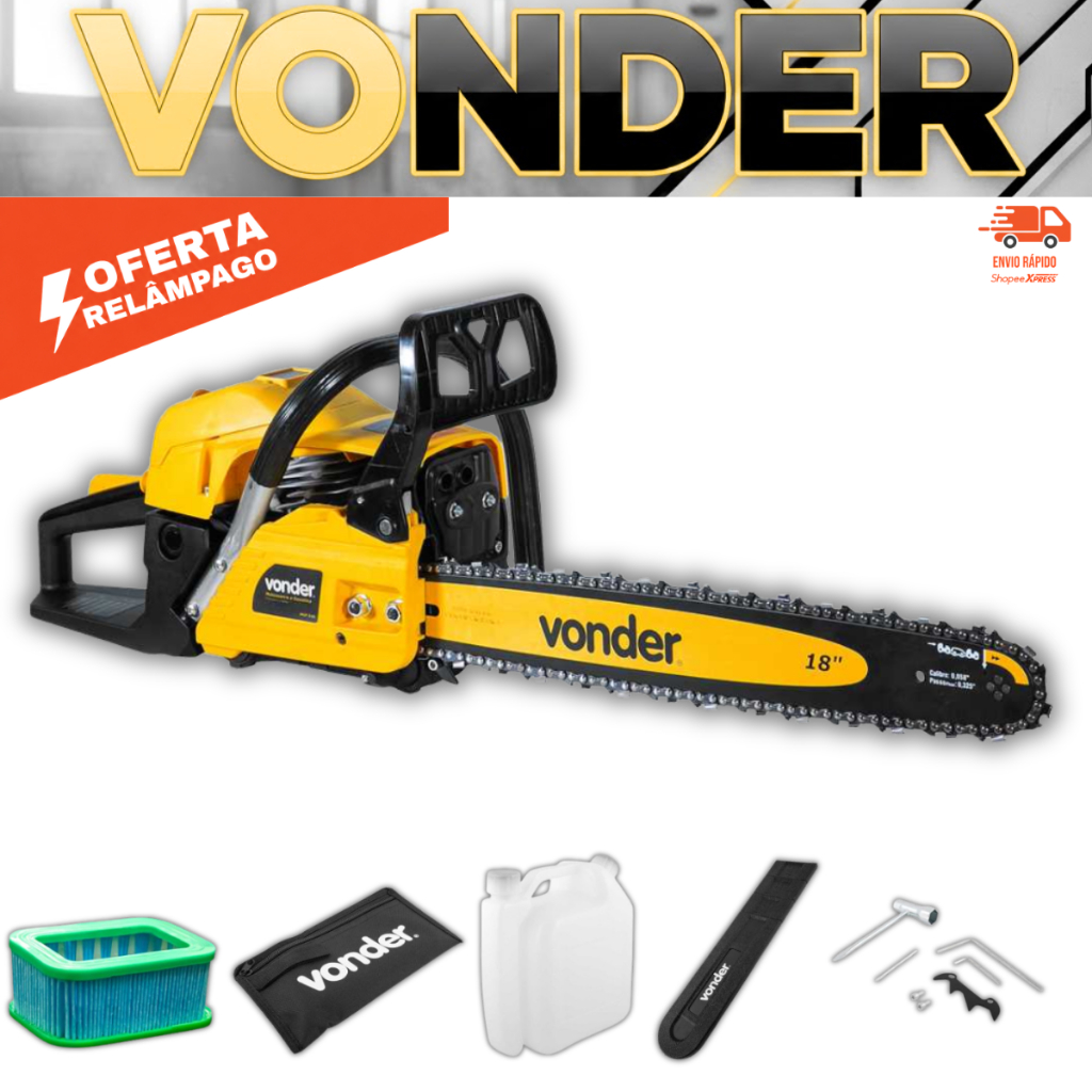Motosserra Gasolina 54,6cc 3,3HP Profissional Corte Madeira Sabre 18 Vonder Potente Antivibração