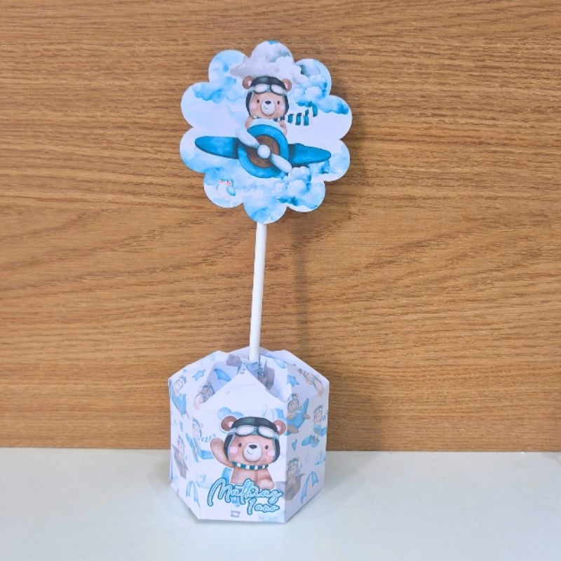 Centro de Mesa Personalizado Ursinho Aviador - Pegue e Monte