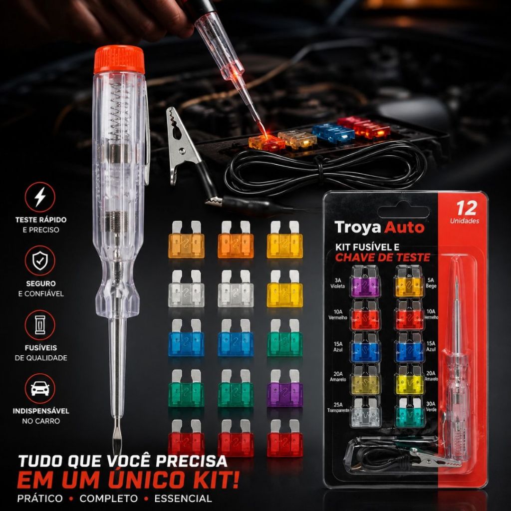 Kit Fusíveis Automotivos com Chave Teste de Energia