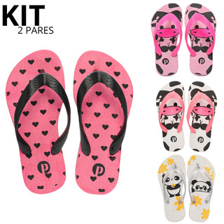 Combo Chinelo Infantil Feminino Estampado Dia a Dia