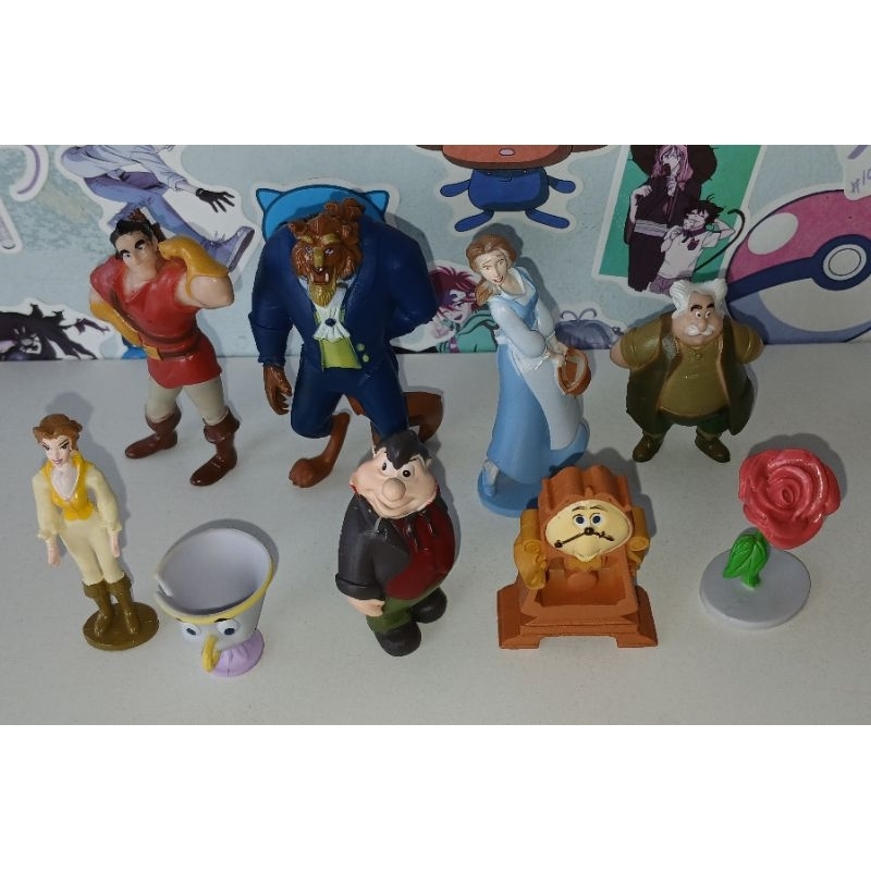 BONECO MINIATURA A BELA E A FERA GASTON XICARA ZIP ROSA LEFOU MAURICE HORLOGE RELOGIO