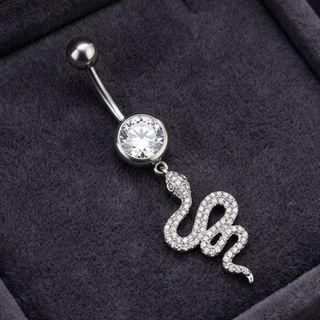 Piercing de Umbigo Cobra Cravejada Zircônia Pingente Premium em Aço Cirúrgico 316L