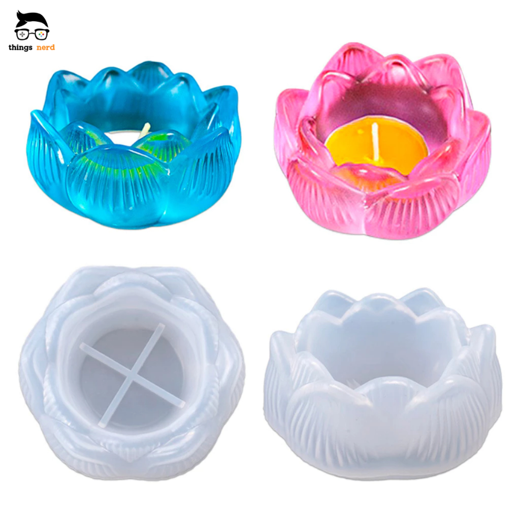 Forma Molde Silicone Flor de Lótus Castiçal Vela Cinzeiro Resina Vaso Gesso Cimento Artesanato DIY