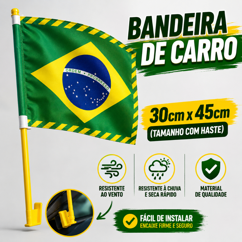 Kit 2 Bandeira Do Brasil Para Vidro Do Carro Copa do Mundo 30x45