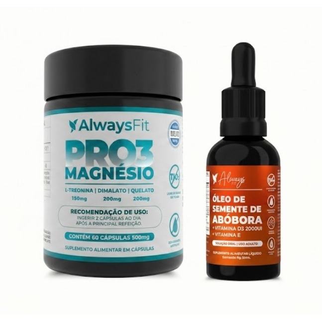 Kit Pro3Magnésio + Óleo de Semente de Abóbora Gotas - Always Fit