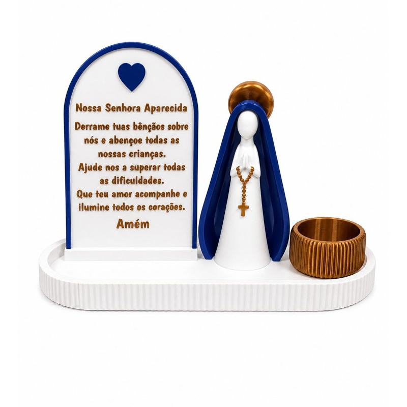 Nossa Senhora Aparecida com Vela e Placa Personalizada | Decoração Católica | Presente Religioso