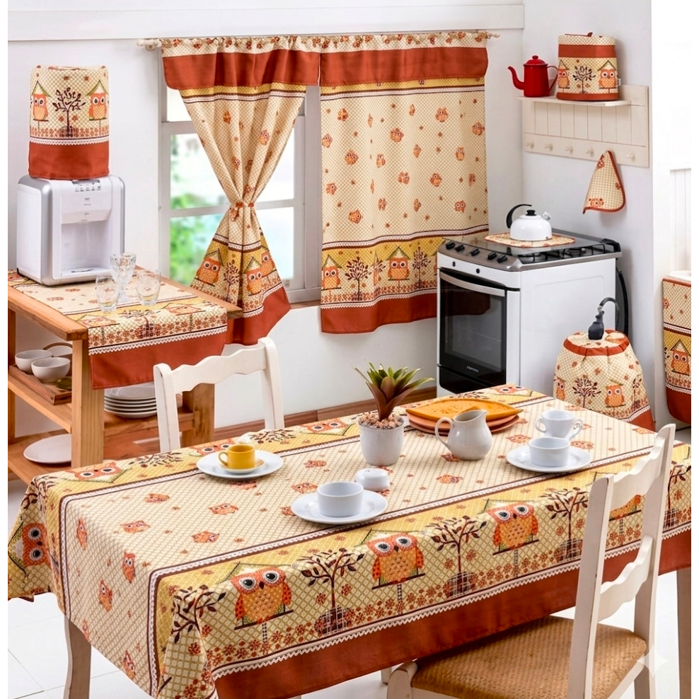 --OFERTA-- Jogo de cozinha 10 peças com cortina RayssaDecor Enxovais (COM ILHÓS)