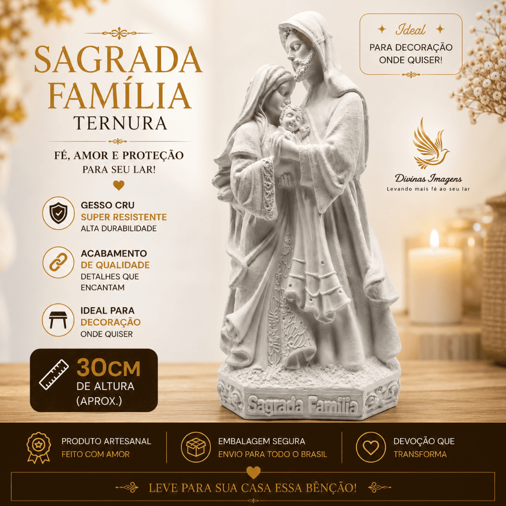 Sagrada Família Ternura 30cm Imagem Gesso Cru Retocado – Rica em Detalhes para Personalização