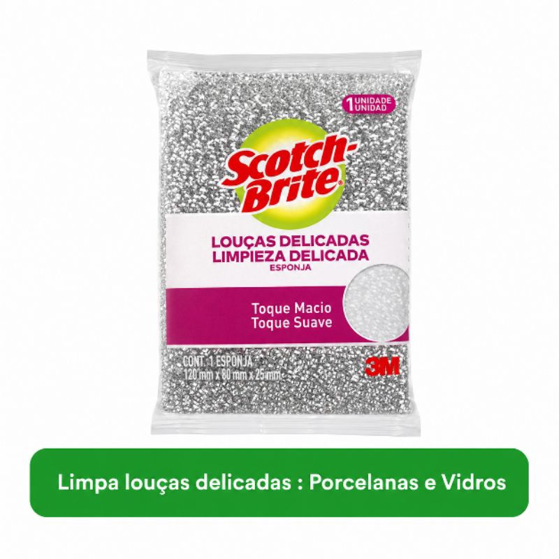 Esponja Prateada Scoch Brite 1 unidade  louça Delicada limpa porcelana, vidro e acrílico sem riscar