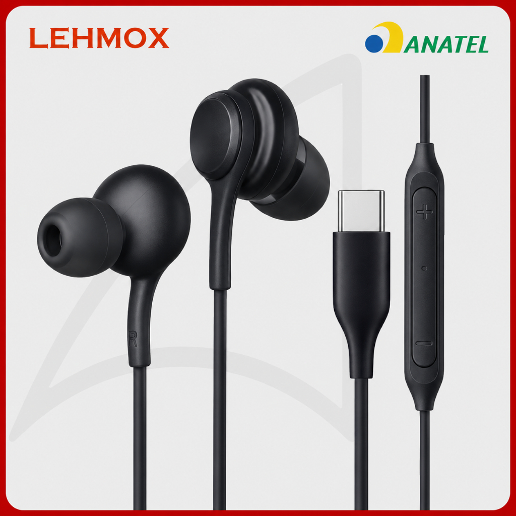 Fone Usb C Lehmox Original Som Estéreo Microfone Com Fio Compatível