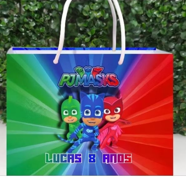 🎉 Sacolinha Personalizada PJ Masks Menino | Lembrancinha Festa Infantil | Com Nome e Idade | 19,5x14x6cm