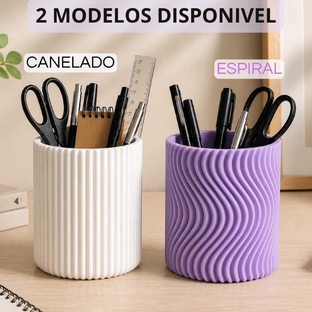 Porta Canetas Pincel | Porta Escovas Maquiagem Lápis | Canelado Organizador de Mesa Banheiro Penteadeira Moderno