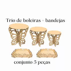 Boleiras Borboletas19/24/28cm+2 bandejas20x20 Decoração Festa Base Bolo MDF jardim encantado 19/24/28cm