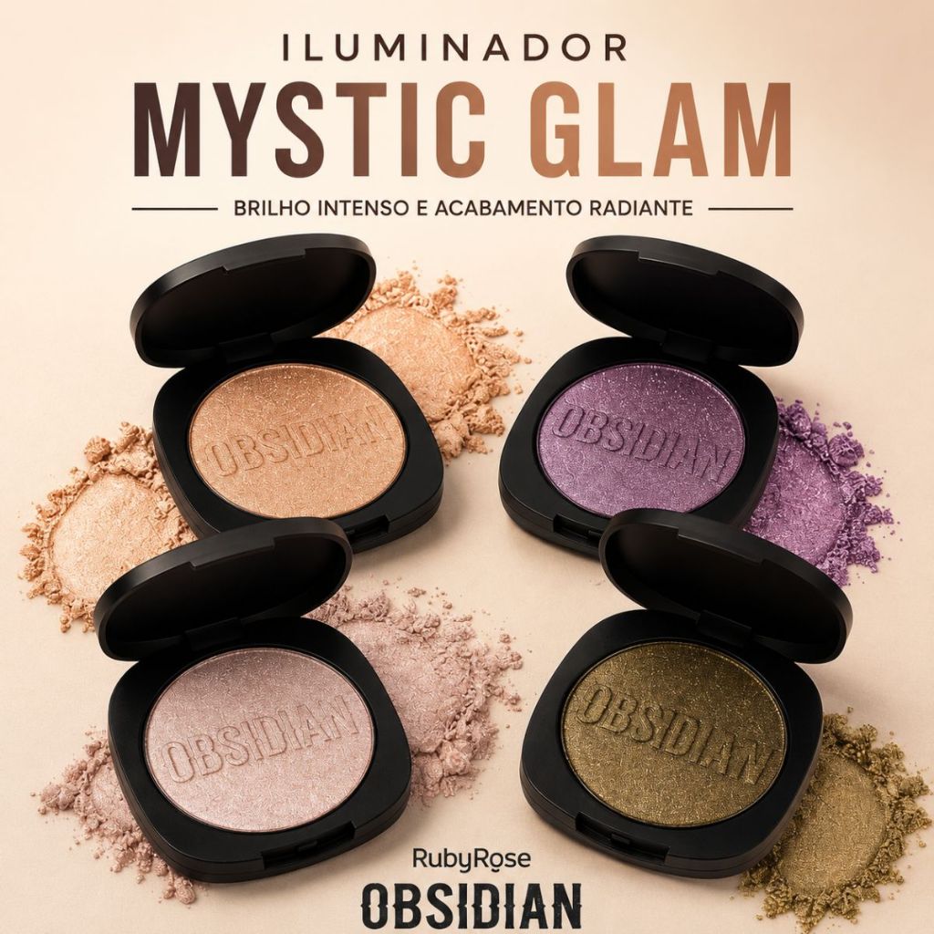 Iluminador E Sombra Ruby Rose Mystic Glam Glow Intenso Alta Pigmentação Obsidian Original