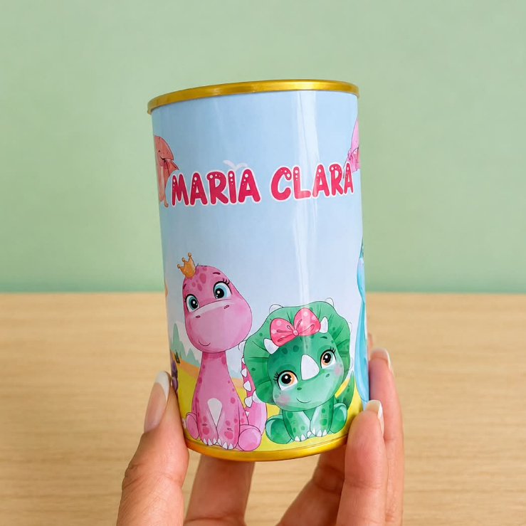 Kit Cofrinhos Personalizados com nome e idade 10x6 | Lembrancinhas Festa Infantil | Tema Dinossauro baby menina