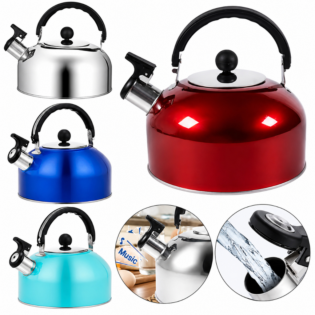 Chaleira Inox Com Apito 1,5, 2, 3L Luxo Chá Café Leite Chimarrão Quente Gourmet Antitérmico