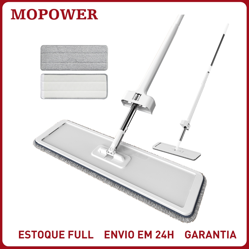 Mop Flat Rodo Mágico Puxa E Seca Com 2 Refis Microfibra - Esfregão Giratório 360 Graus Limpeza Prática Casa Apartamento