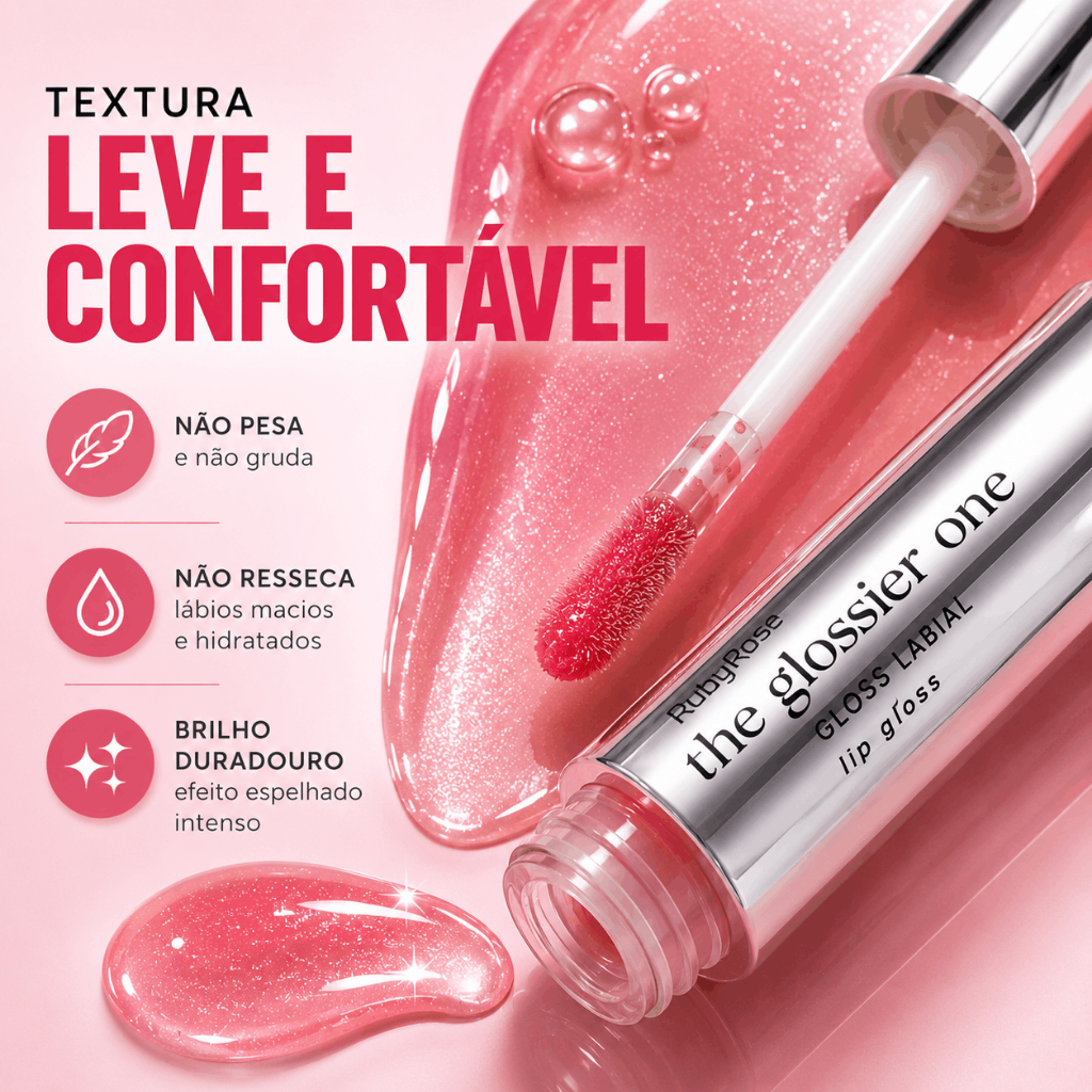 Detalhes do Gloss Labial The Glossier One Blow - Ruby Rose  Brilho Intenso Transparente Efeito Espelhado 6 Cores