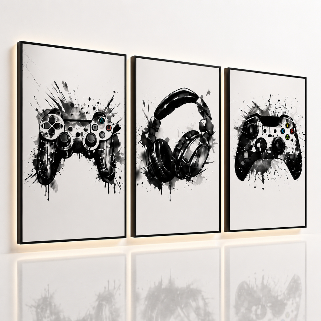 Quadro Decorativo Controle Videogame Gamer Fone Headset 122x60 Quarto