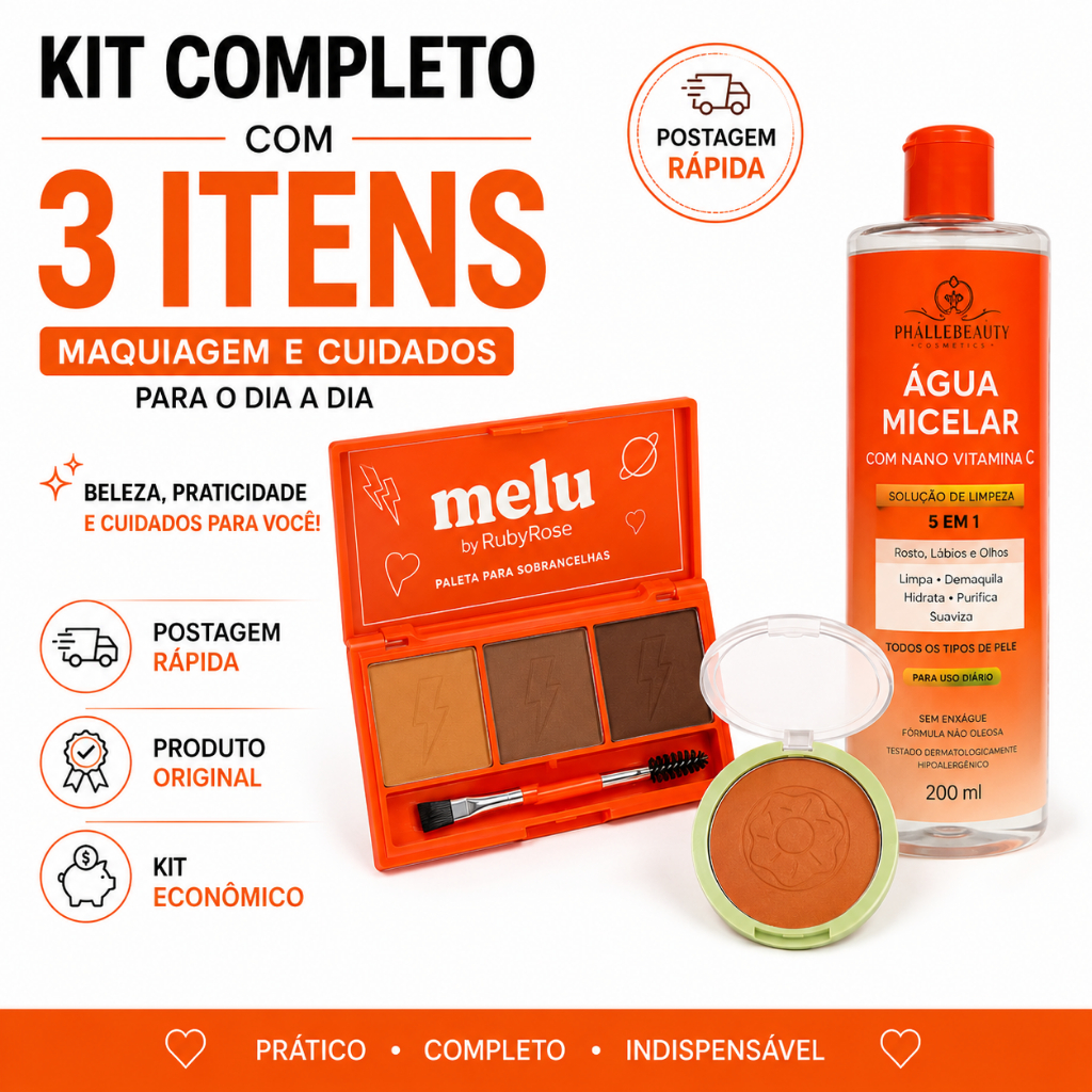 Kit 3 Un Maquiagem Facial Ruby Rose Original Água Micelar 200ml