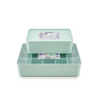 Kit Organizador Multiuso Tampa Transparente Divisória Empilhável 2 Peças Armário Closet Gaveta 6,3L 2,8L Verde 2 Tons