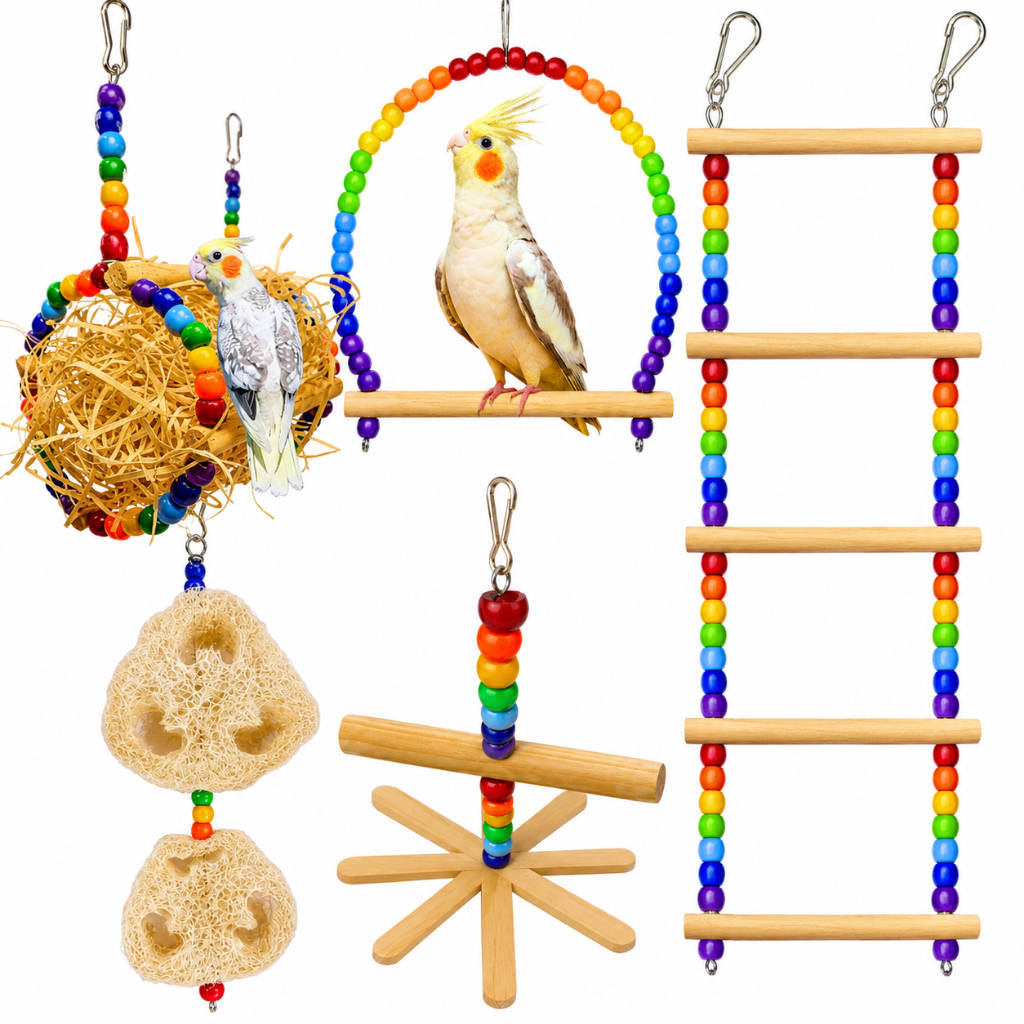 Brinquedos Arco-Íris, para Calopsita, Periquito calopsita, agapornis, acessórios para gaiola, poleiro, escada, balanço