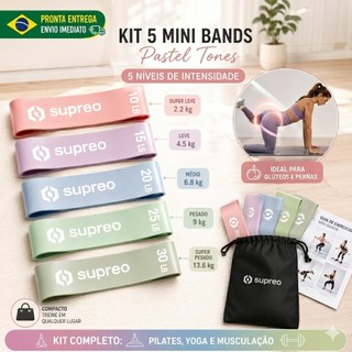 Kit 5 Mini Bands Tons Pastéis Elástico Treino Em Casa Glúteos Pernas 5 Níveis Pilates Yog…