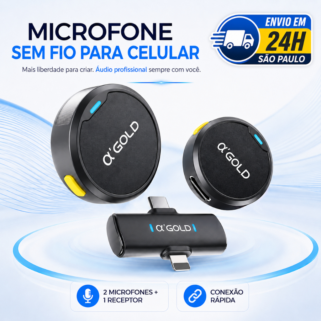 Kit Microfone Sem Fio Duplo para Celular USB-C/Lightning Plug & Play Ideal para Lives, YouTube e TikTok