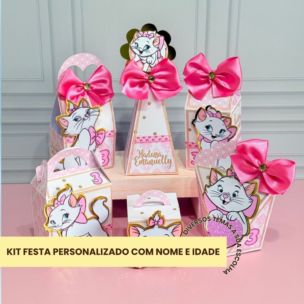 PEGUE E MONTE Kit Personalizados GATINHA MARIE | Lembrancinhas Festa | Fazemos todos os temas