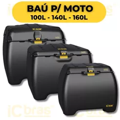 Baú Para Moto Entrega Delivery Carga Reforçado Grande Capacidade 100L 140L 160L Universal ICBRAS
