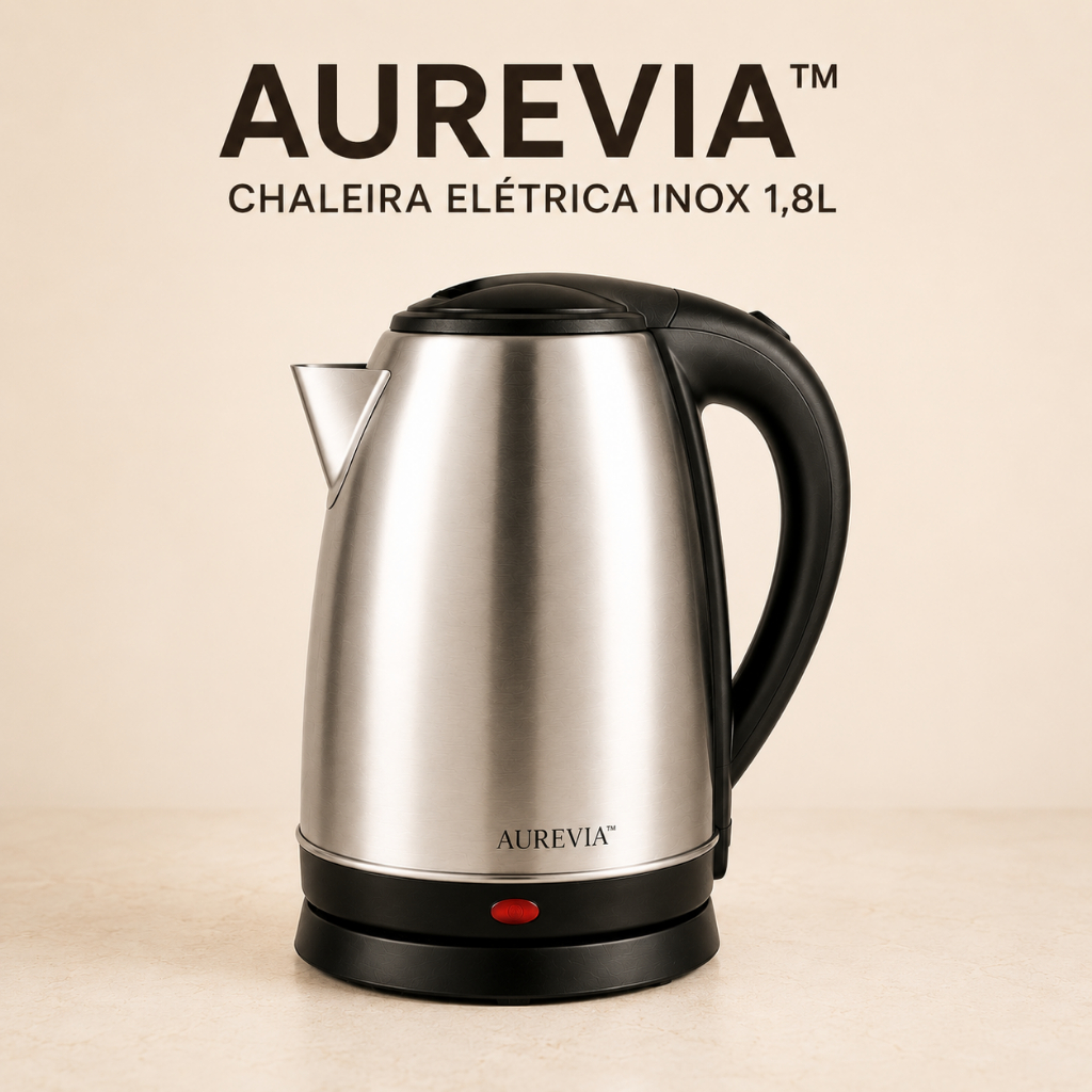 Chaleira Elétrica Inox 1,8L 1500W Aquecimento Rápido Desligamento Automático 220V