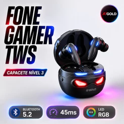 Fone de Ouvido Gamer TWS Bluetooth 5.2 Altomex "Capacete PUBG" - Baixa Latência 45ms LED (Original)