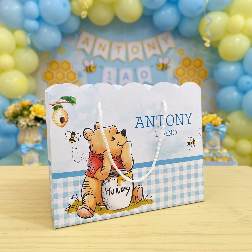 Sacolinha personalizada tema ursinho pooh sacola bolsinha lembrancinha aniversario infantil