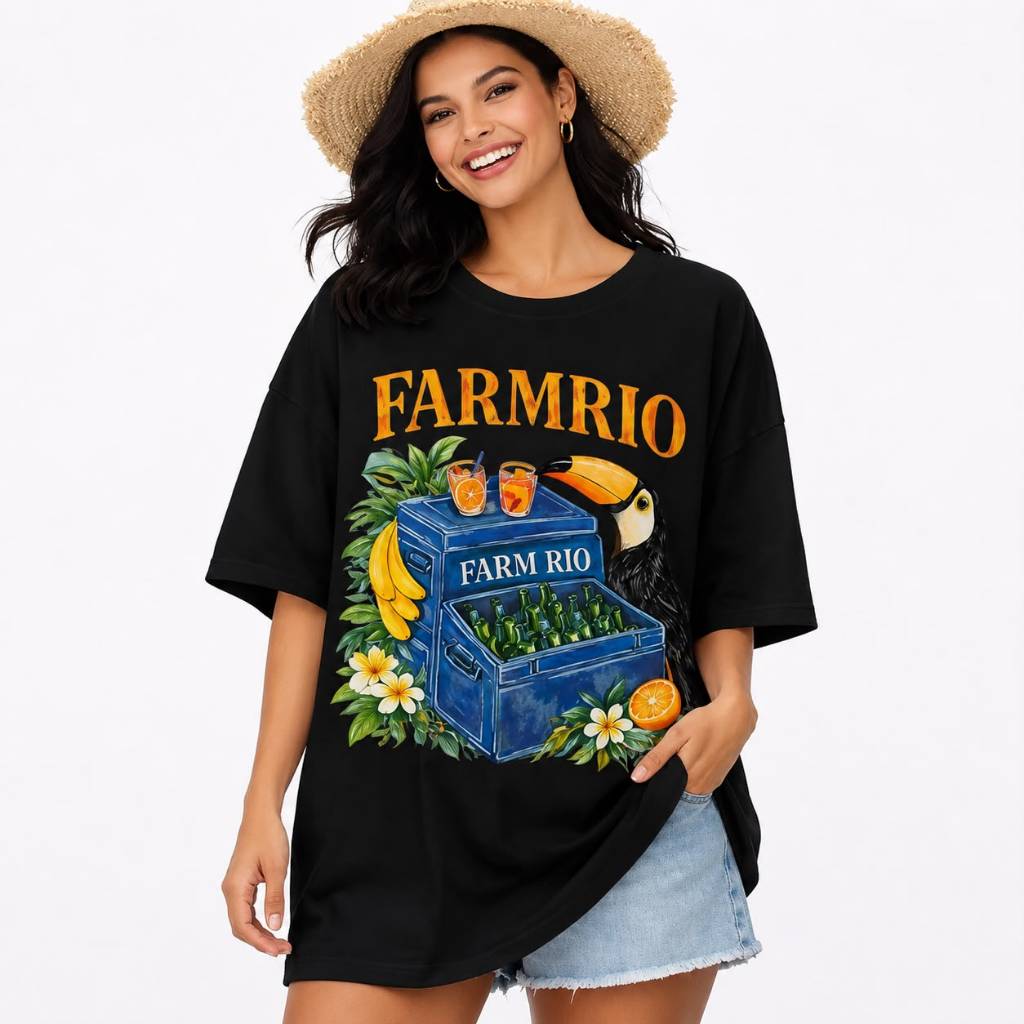 Camiseta Oversized Estampa Tropical Tucano Verão Colorida Estilo Farm Unissex 100% Algodão