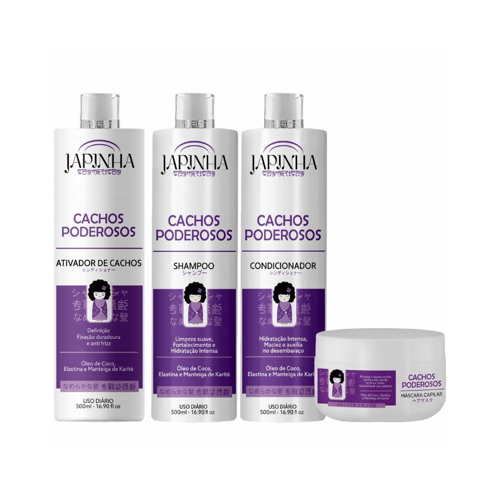 💜 Kit Ativador + Shampoo e Condicionador + Máscara 300G – Cachos Poderosos – Japinha 👩🏽‍🦱