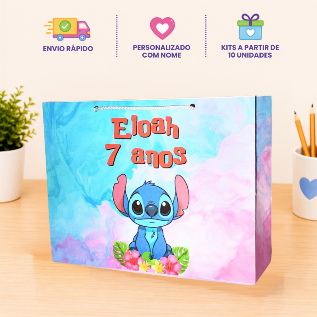Sacolinha Personalizada Stitch | Lembrancinhas festa | Pegue e Monte | Kits com 10 a 40 unidades