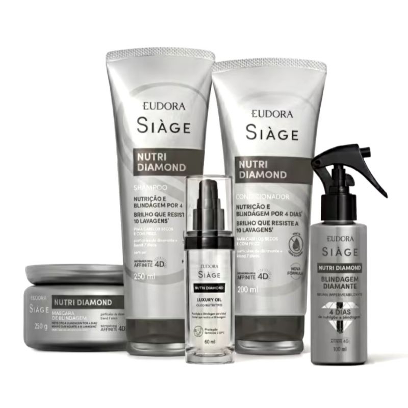 Siàge Nutri Diamond Sham 250ml - Condi 200ml - Máscara Capilar 250g - Bruma Impermeabilizante 100ml - Óleo Nutritivo 60m