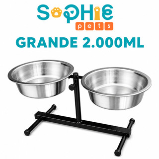 Comedouro Duplo Elevado Alto Ajustável Regulável para Cachorro Gato Filhote Preto