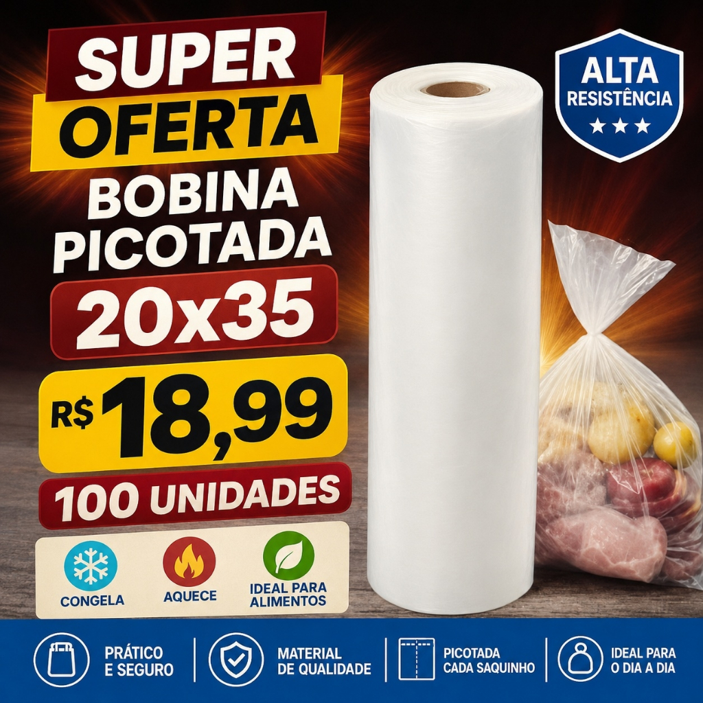 Saco Plástico Freezer Microndas 20x35cm 2L 100 Unidades Envio Imediato