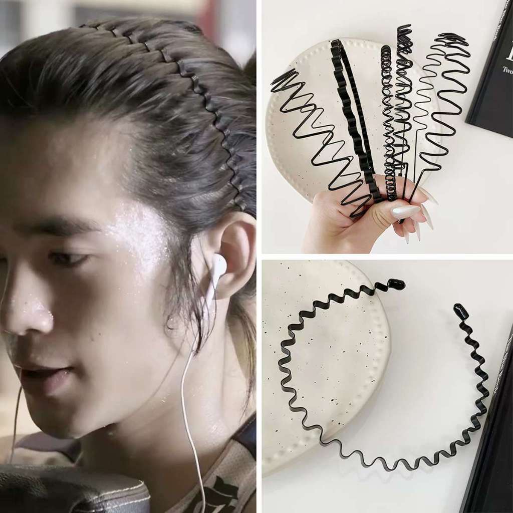 Kit 12 Tiara Masculina Arco De Cabelo Metal Zigue-zague Preta Invisível Para Treino E Academia