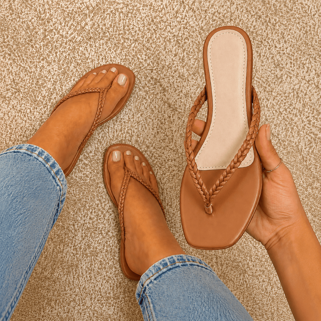 Chinelo Feminino Sandália Rasteira com Tiras Trançadas Macia e Confortável