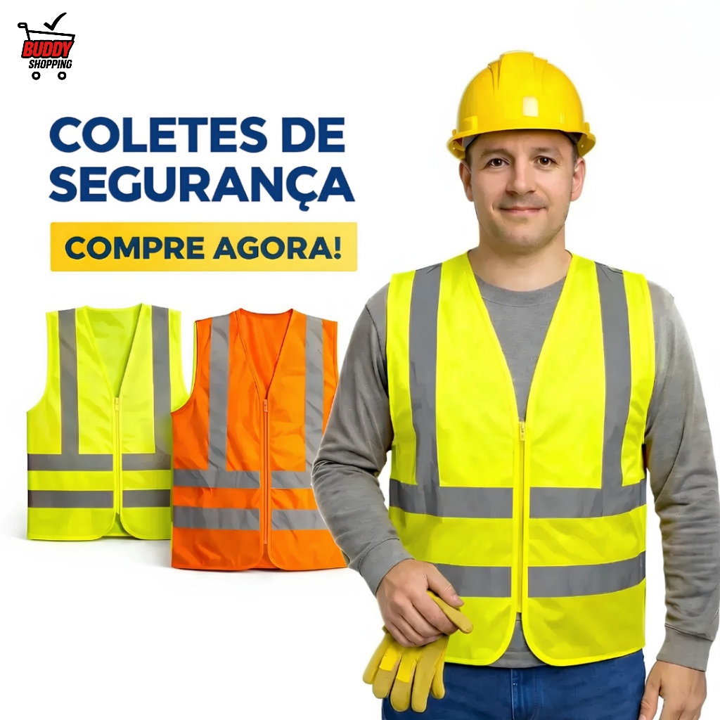 Colete Refletivo de Segurança Com Bolsos Malha Respirável Luatek