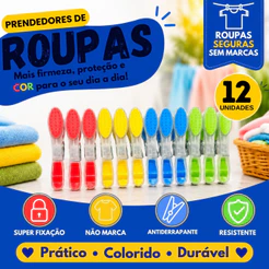 Pregador de Roupas Embalagem c/ 12un Desenho de Folha Colorido - Sanremo