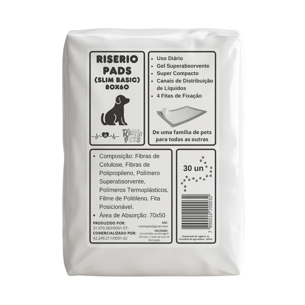 Tapete Higienico Caes 80x60 Riserio Pads Slim Basic 30un Tapetinho Descartavel Cachorro Pequeno Medio Xixi Nao Vaza Diar