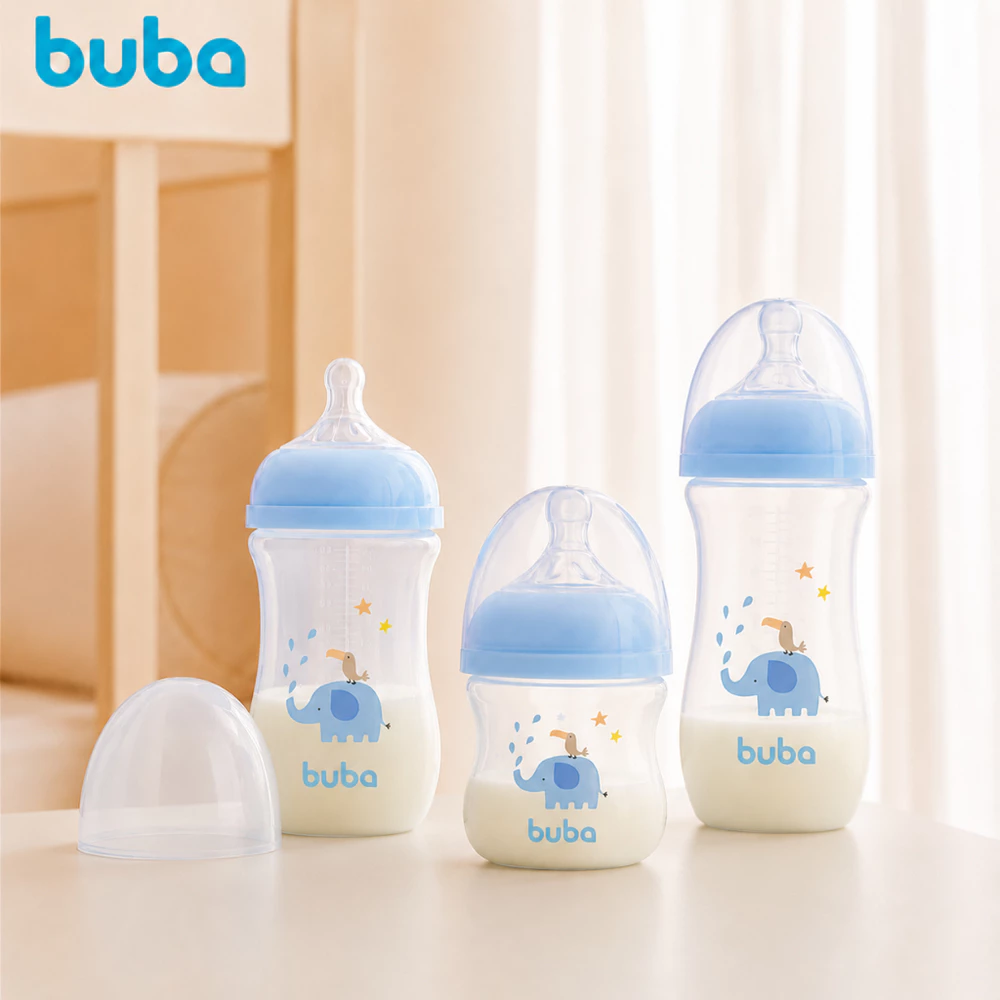 BUBA Kit 3 Mamadeira Easy Flow Anticólica Buba 120 270 330ml Azul -ideal para todas as fases do seu bebe.