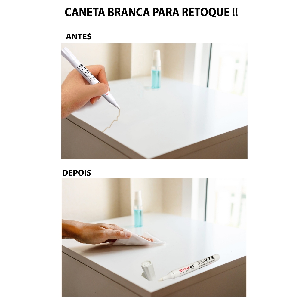Caneta Branca MDF corretor e acabamento em riscos e serrilhas  na montagem