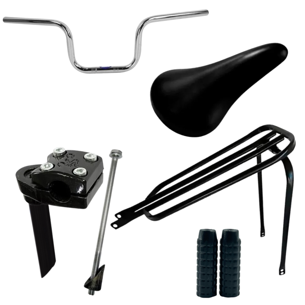 Kit Montadinha Lbk Guidão 160 Mesa Suporte Agulha Expander Banco Cairu Bagageiro reto Garupa aro 20 aro 24 aro 26