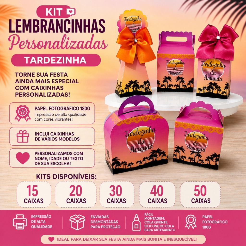 Kit Festa Tardezinha | Caixinhas Personalizadas | Lembrancinhas Festa  Aniversário Personalizado (Pegue e Monte)