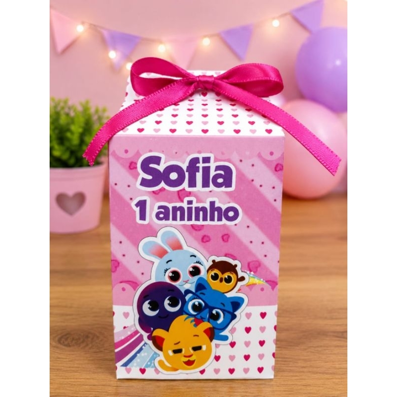 Caixa Milk Bolofofos Rosa Personalizada Com Nome e Idade 10 a 40 unidades - Lembrancinha Festa Infantil Menina