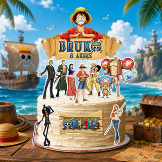 Topo de bolo One Piece personalizado Nome e Idade Item de Decoração festa de Aniversário